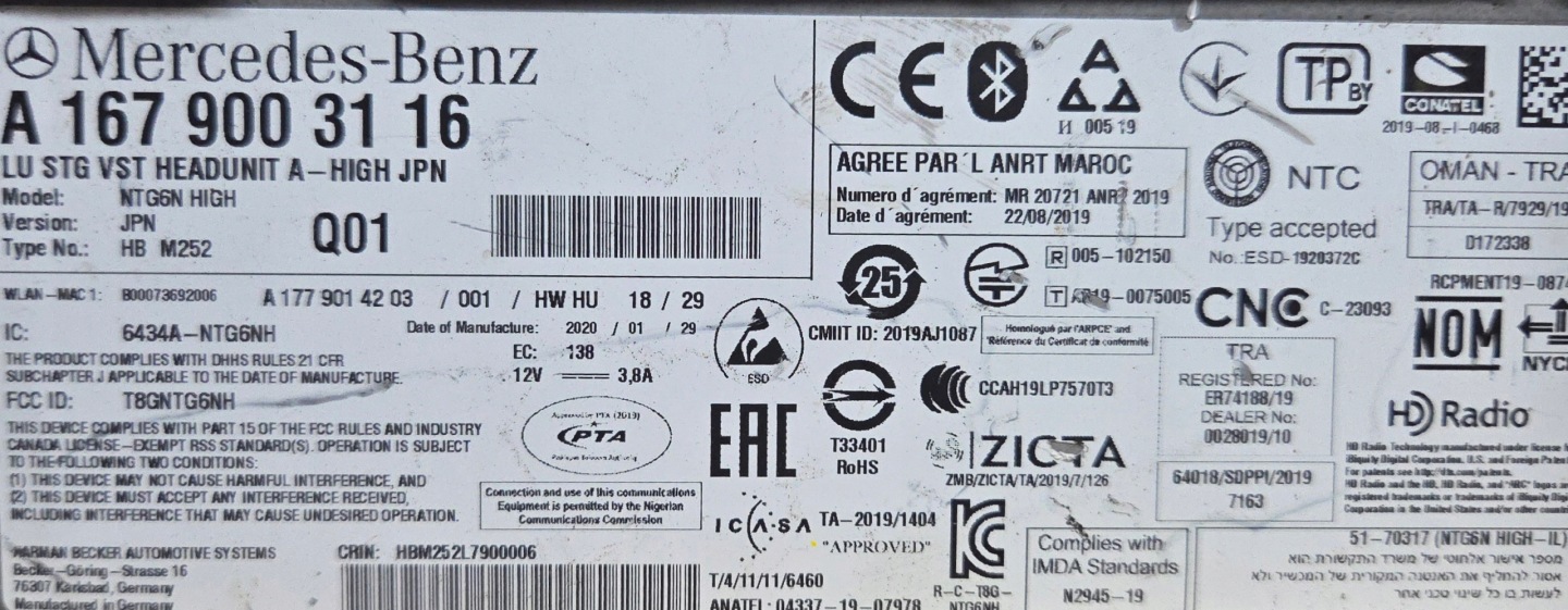 Mercedes-Benz GLE W167 Navigation GPS Navi Radio A1679003116